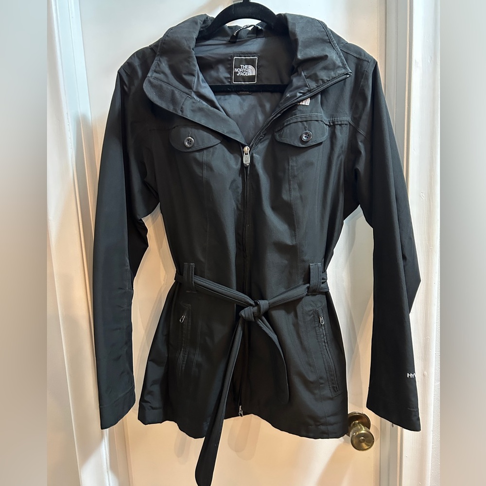 The North Face Women's L Black HyVent Belted Rain Trench Coat Jacket Hooded